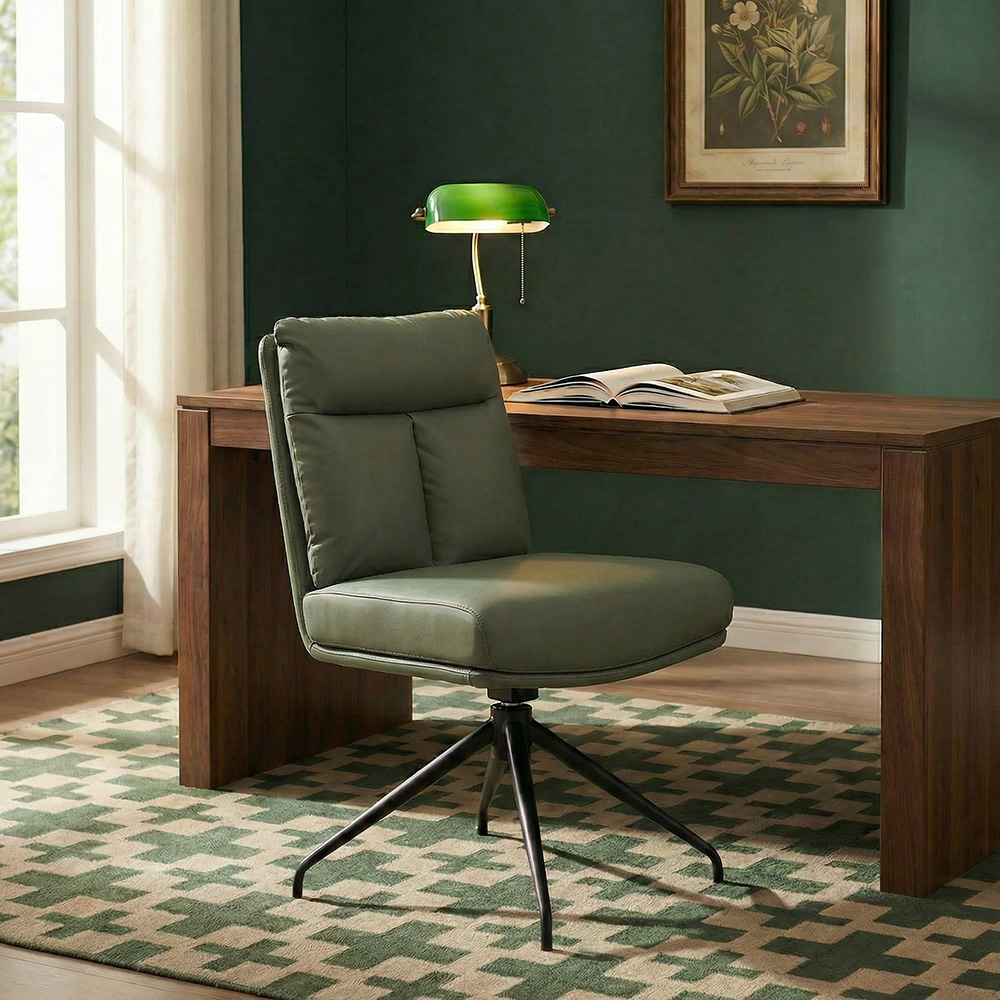 Modern Swivel Home Office Chairs Set of 8, Faux Leather Upholstered Dining Chairs, Green Luxury Office Chairs