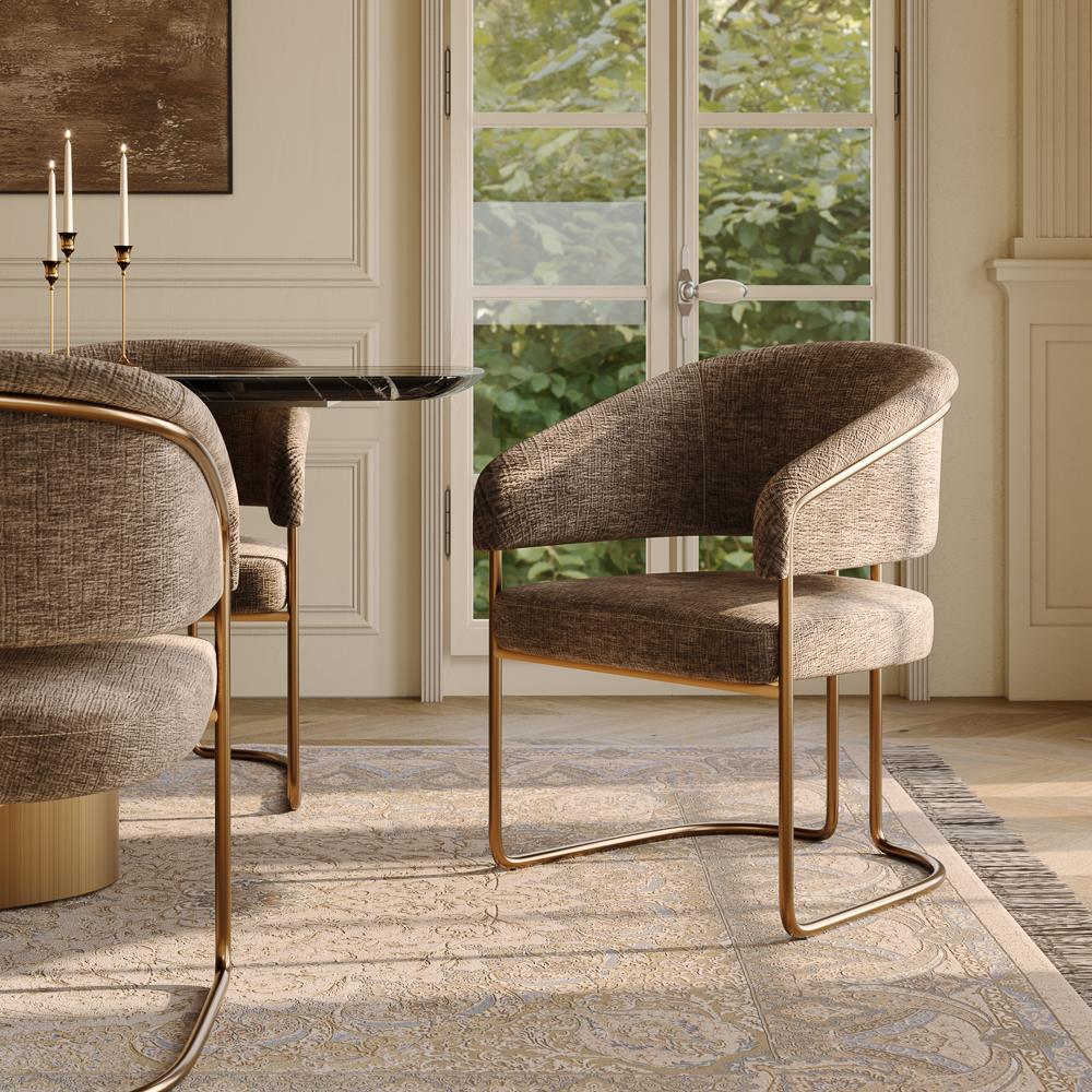 Mid-Century Modern Barrel Upholstered Dining Chairs Set of 8, Chenille Dining Chairs with Arms, Small Accent Chairs, Khaki