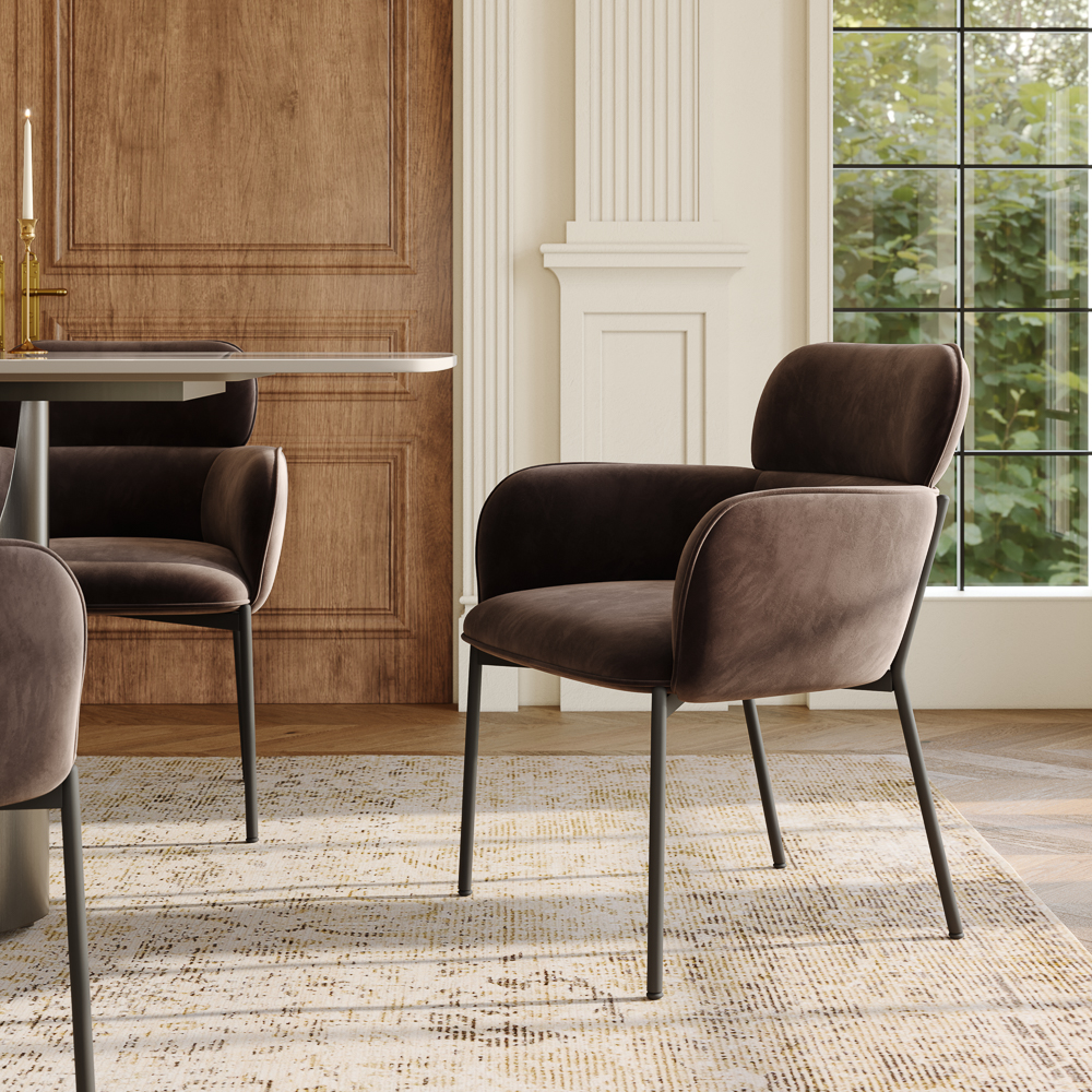 Modern Velvet Upholstered Dining Chairs Set of 8, Dining Chairs with Arms, Small Accent Chairs, Gray & Black