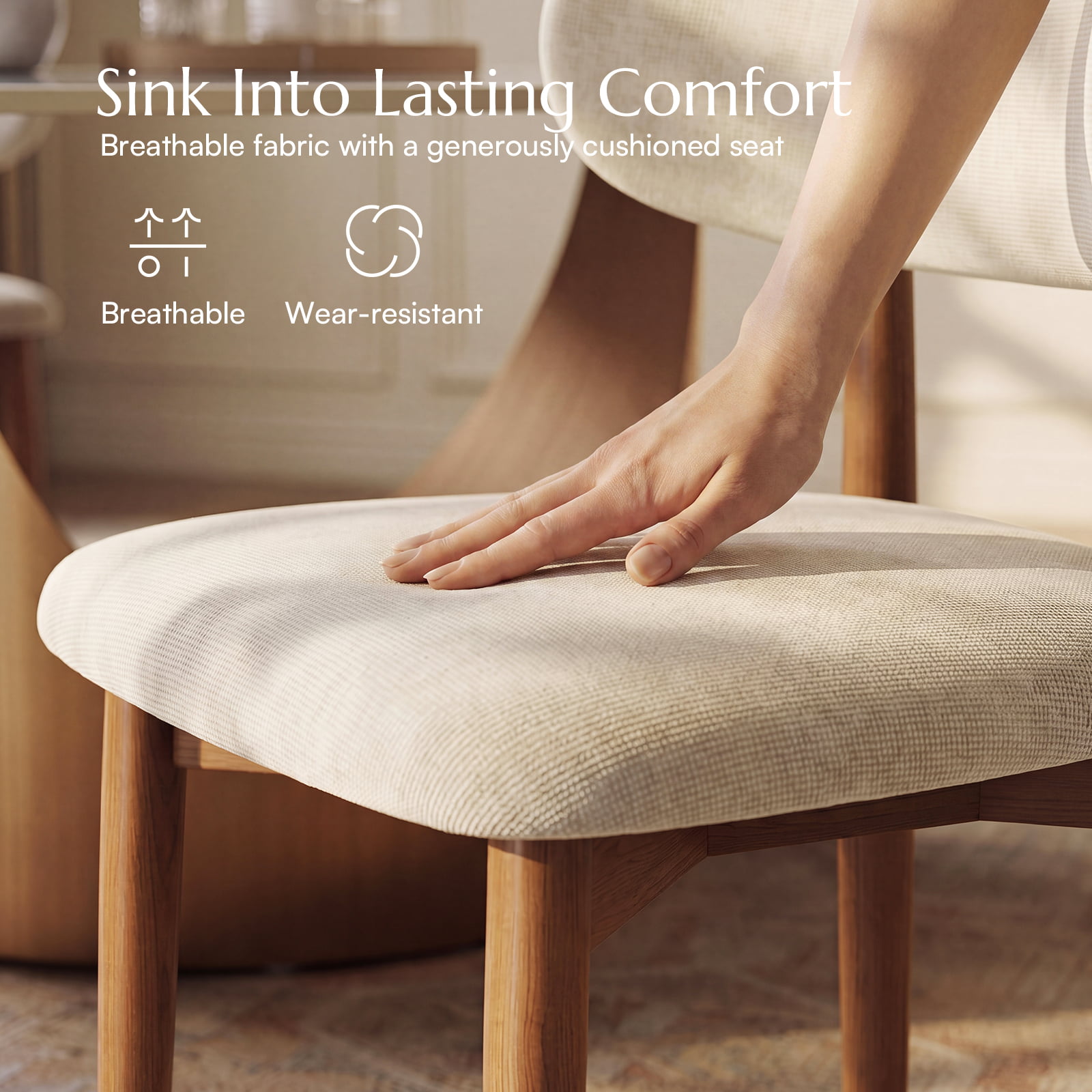 Fully Assembled Beige & Walnut Cotton Linen Dining Chairs