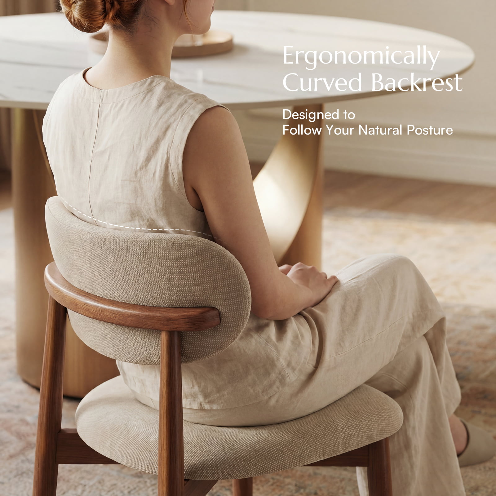 Fully Assembled Beige & Walnut Cotton Linen Dining Chairs