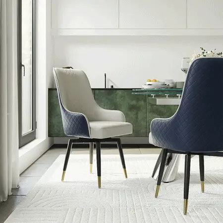 Armchairs Navy Blue PU Leather Dining Chairs