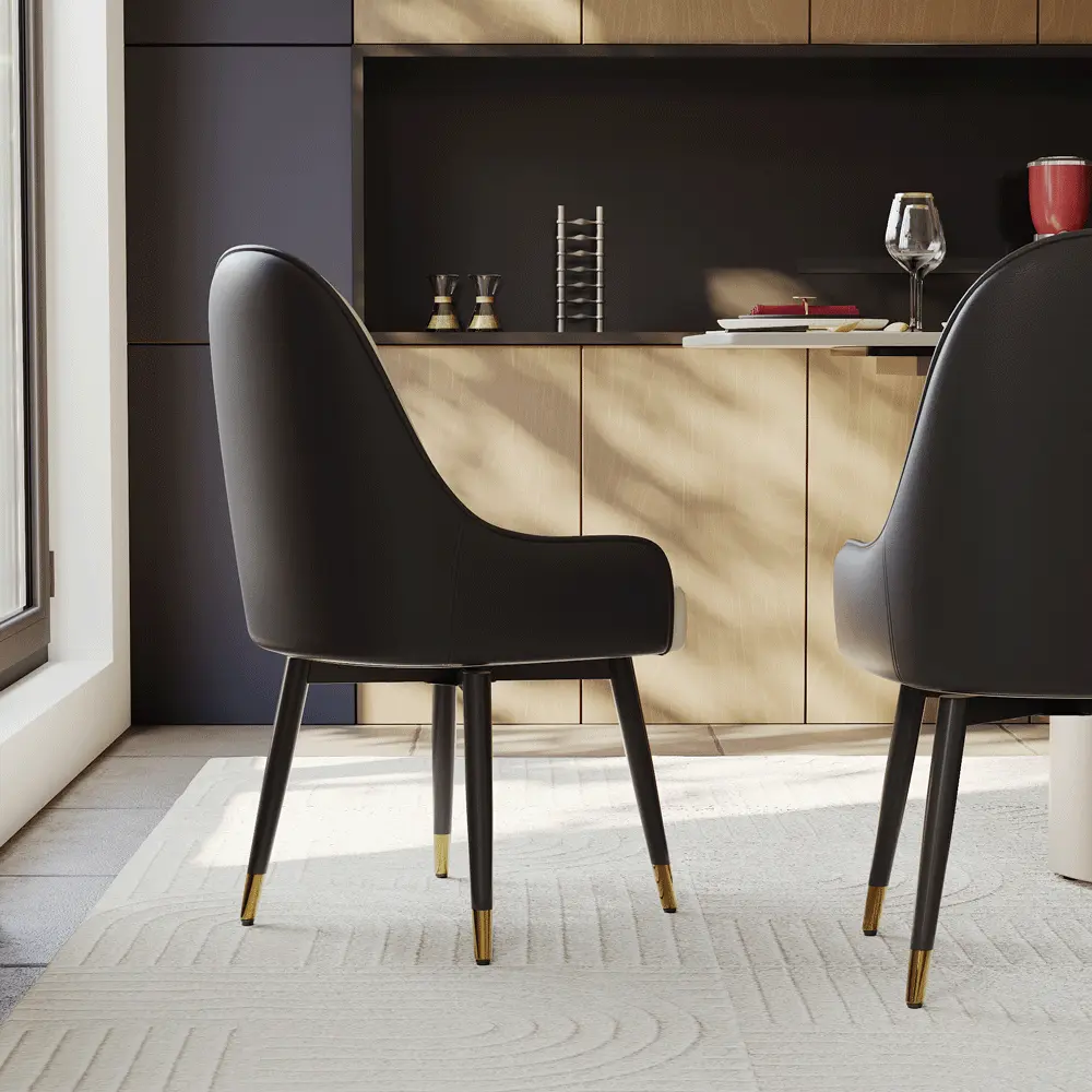 Modern Black & Beige PU Leather Dining Chairs