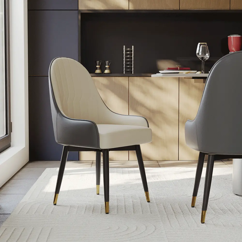 Iron Gray & Beige PU Leather Dining Chairs