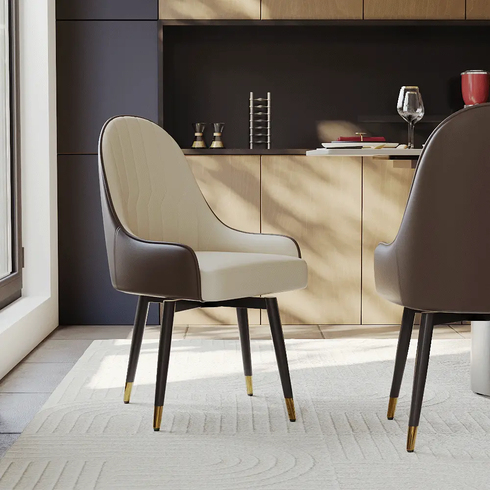 Modern Brown & Beige PU Leather Dining Chairs