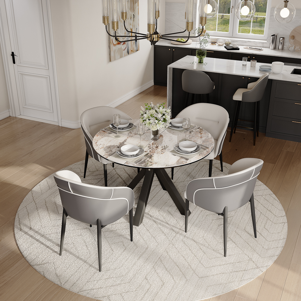 5-Piece Extendable Round to Oval Dining Room Set for 4-6