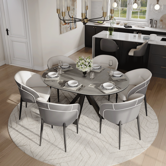 Gray & Black Matte Sintered Stone Dining Room Set