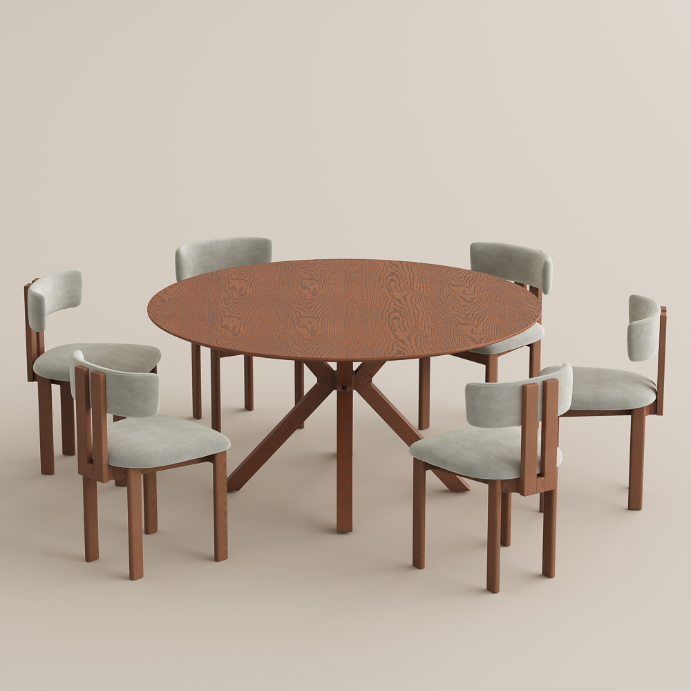 47"-59" Mid-Century Modern Round Dining Table Set – Seats 4/6, Engineered Wood Design