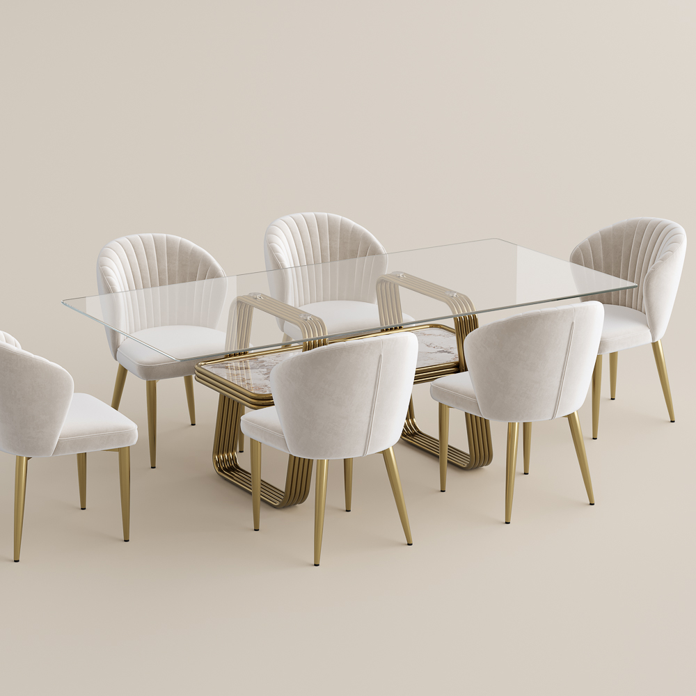 71"-79" Modern 6-Seater Rectangular Glass Dining Table Set with ...