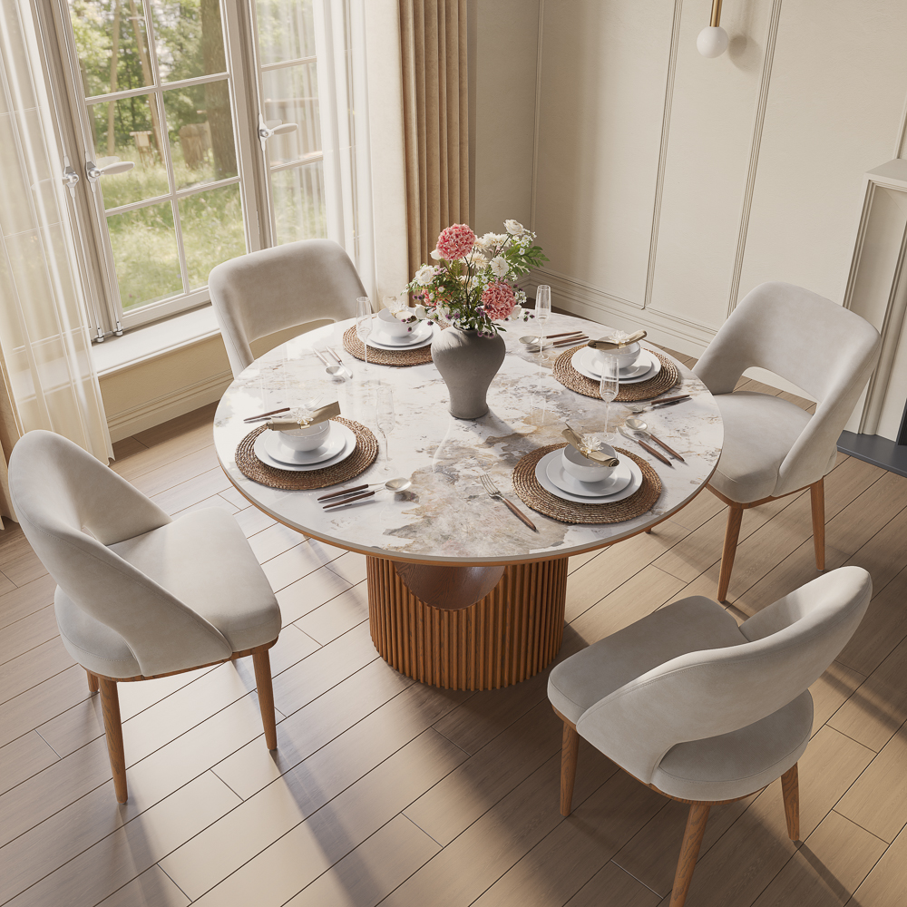 Mid-Century Modern 47" Round Dining Table Set for 4 - Easy to Clean Pandora Sintered Stone Dining Table