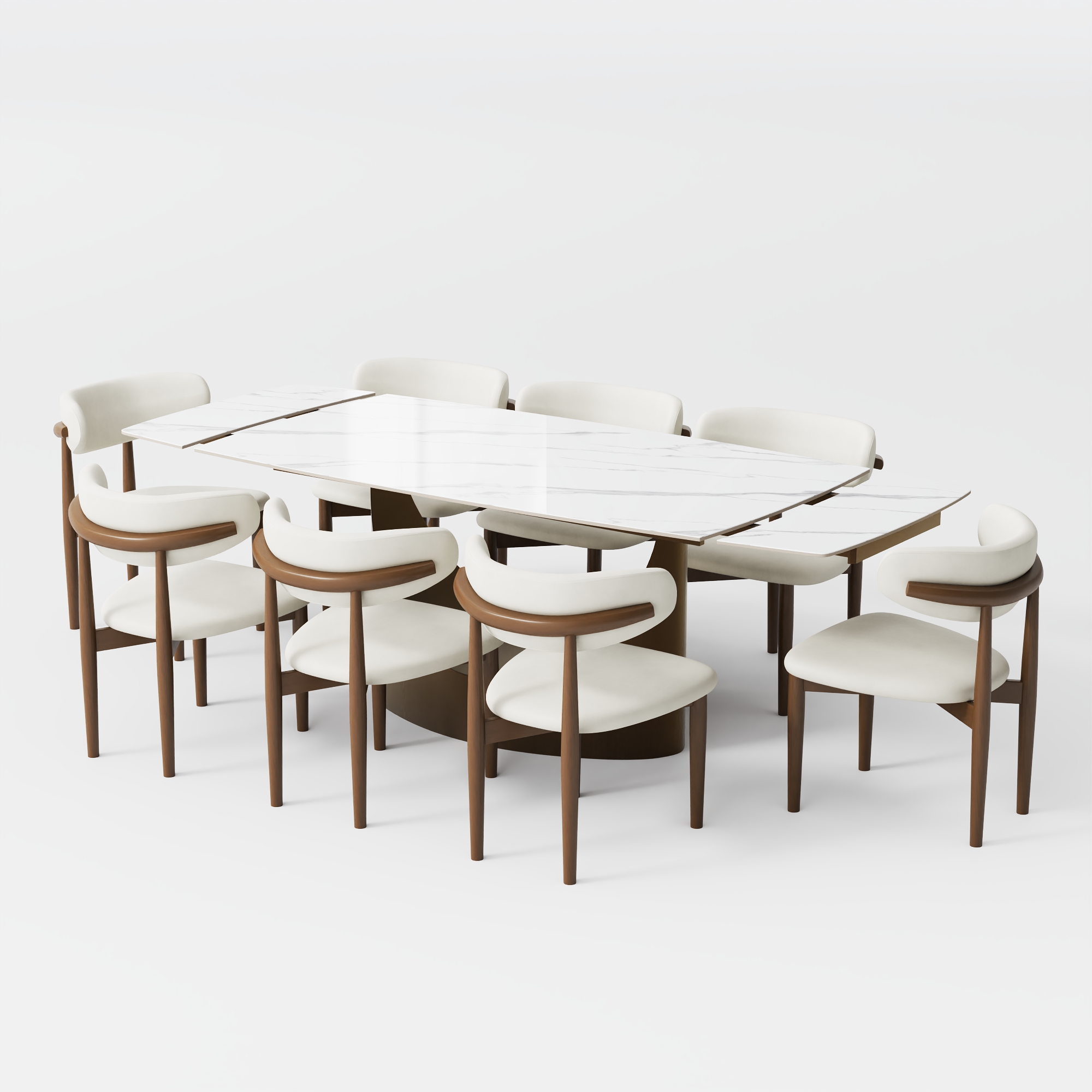Modern Extendable Hobart Dining Room Set, (71"-95Kitchen Island + 6Chairs),Matte Sintered Stone Tabletop,Dining Table With Chairs