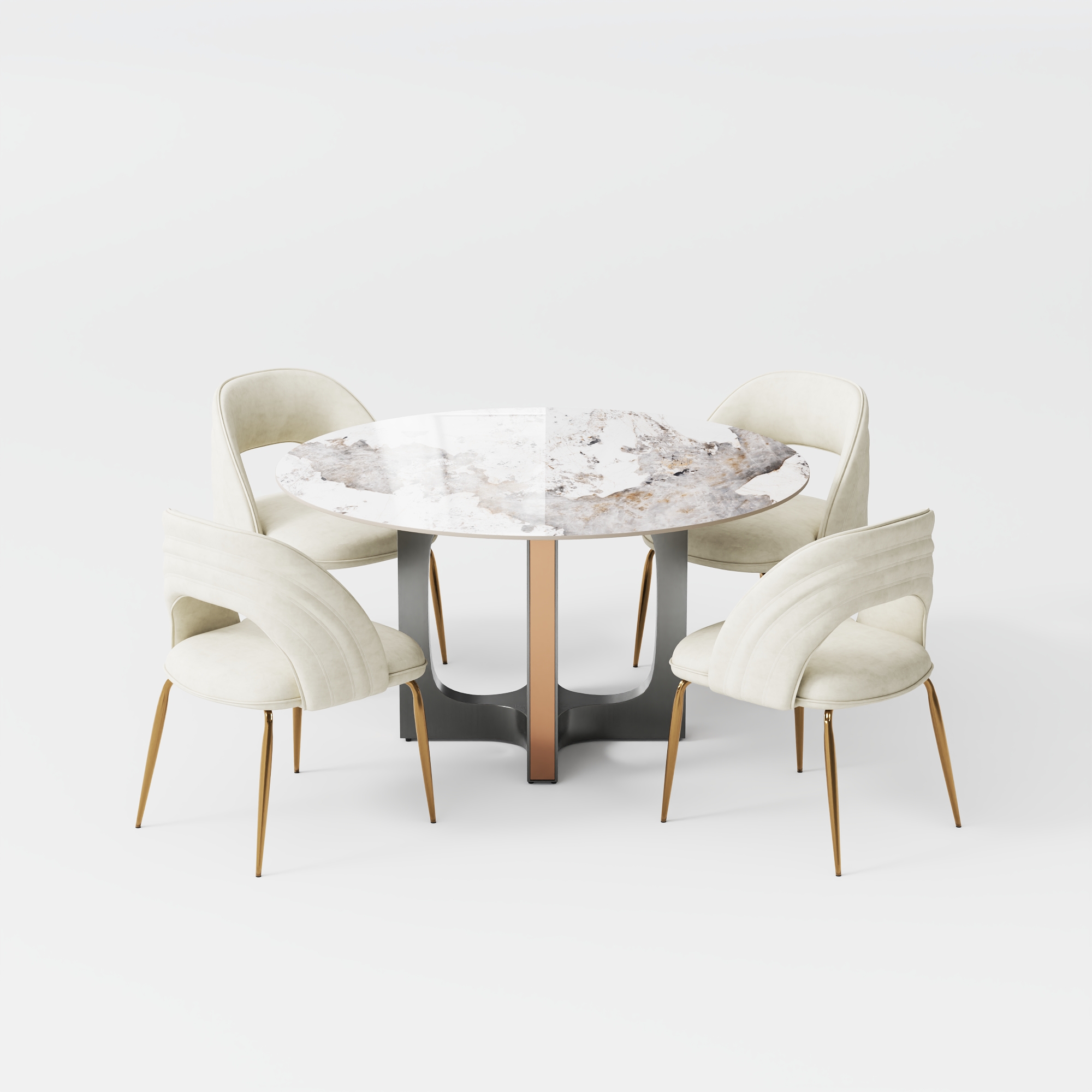 Dining Table POVISON 59"Modern Round White Glossy For 6, Sintered Stone ...