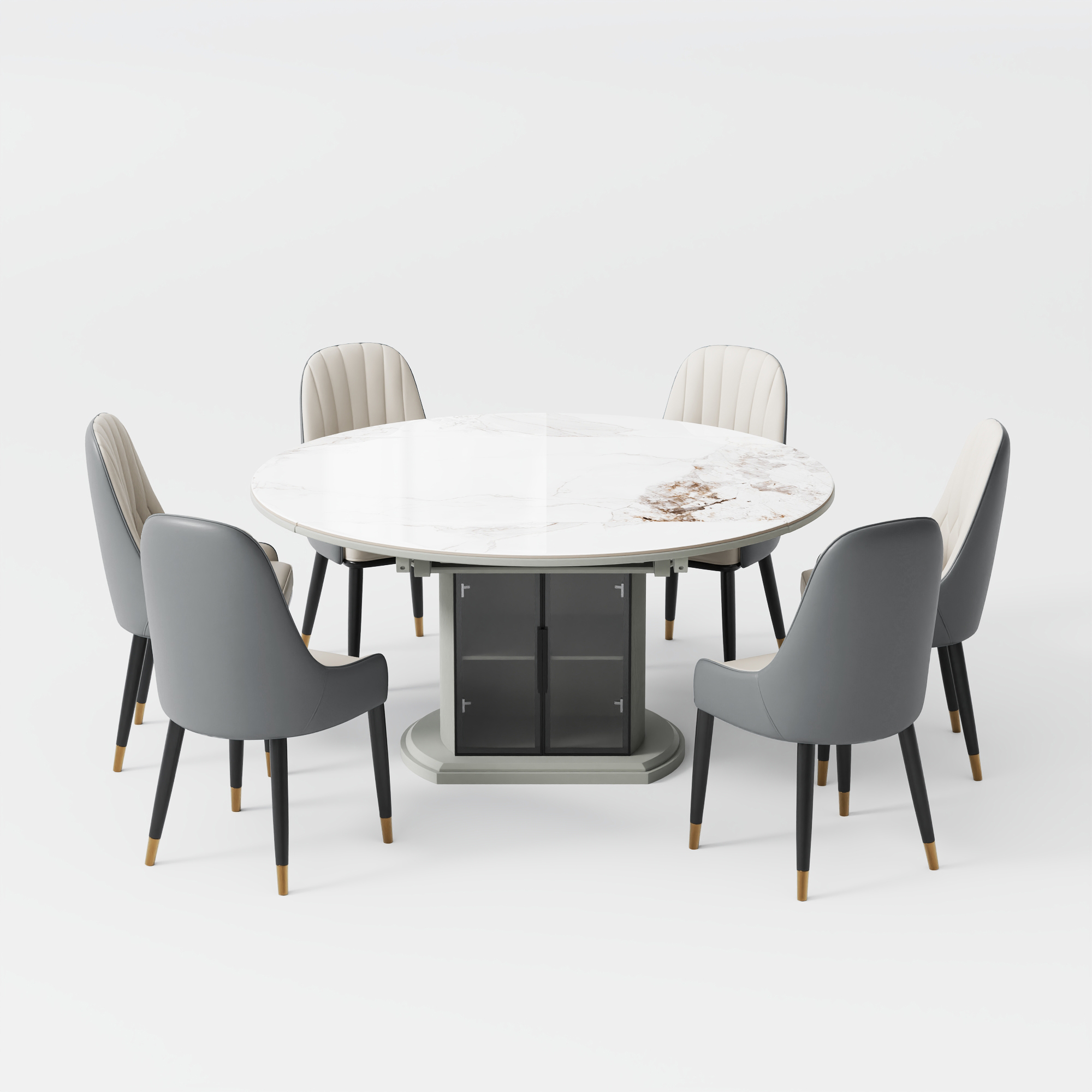 5/7-Piece Modern Extendable Round Dining Table Set for 4-6 | Povison
