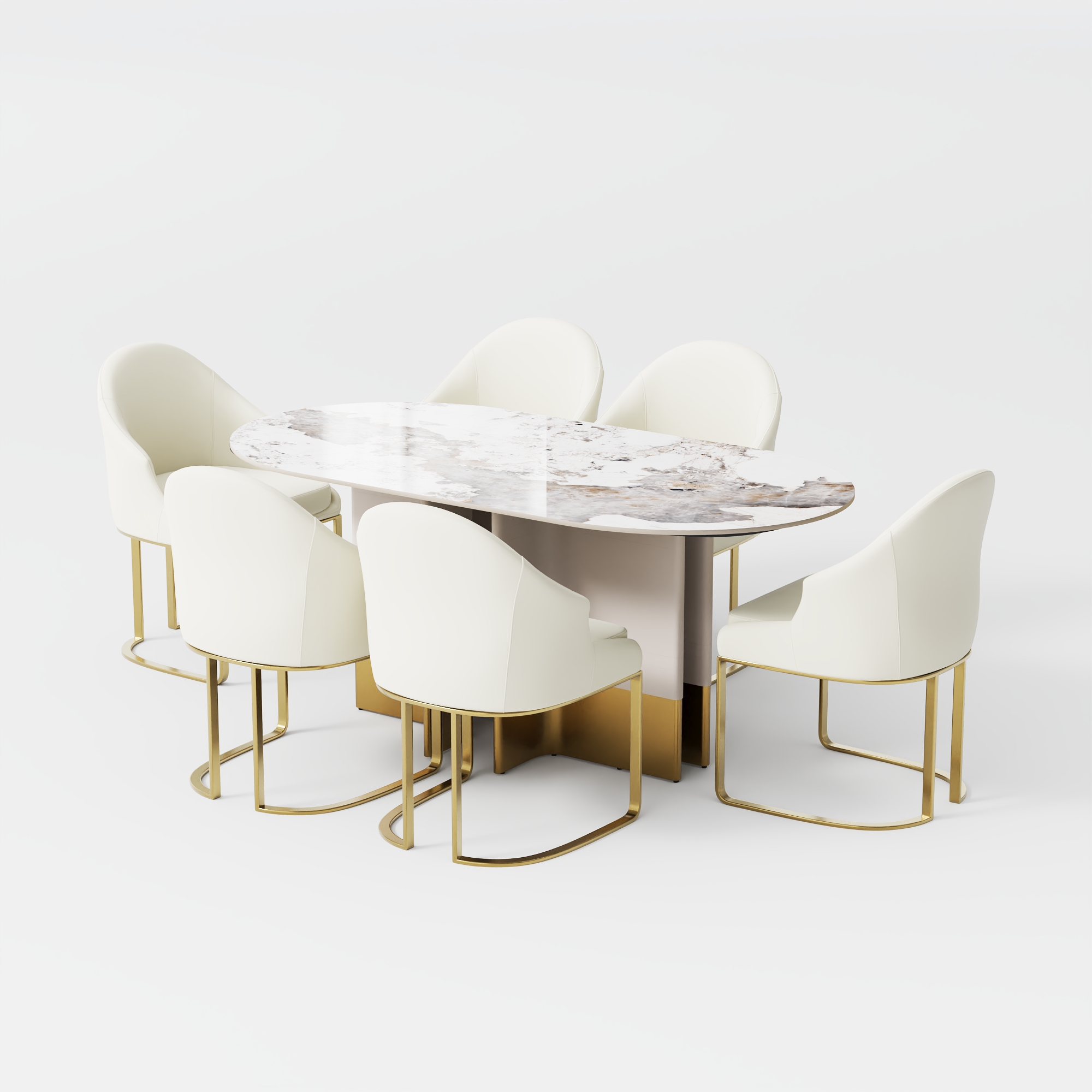 Modern Luxury Oval Dining Table Set for 6-8