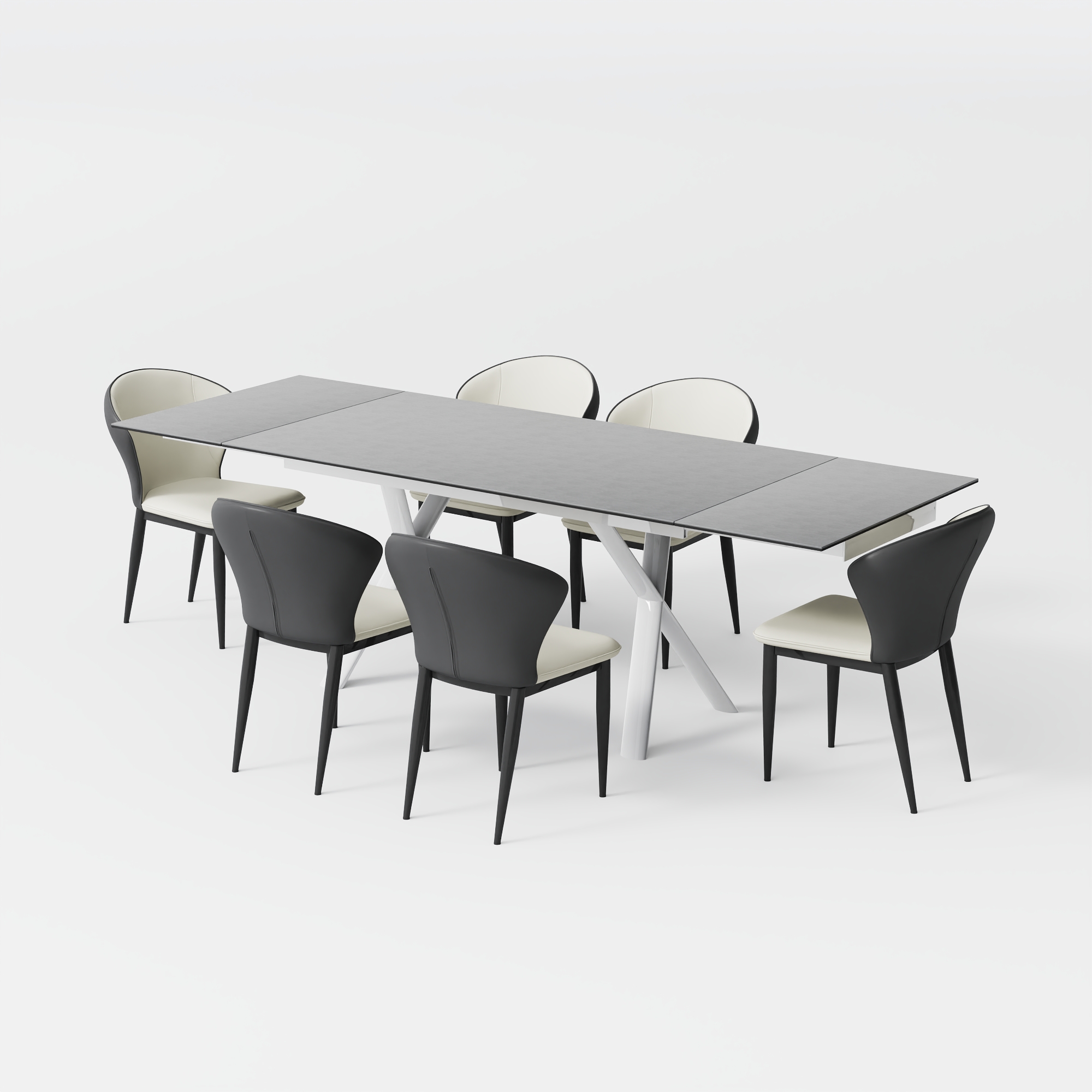 Modern Long Extendable Dining Table Set for 6-8，71"-106" Matte Gray ...