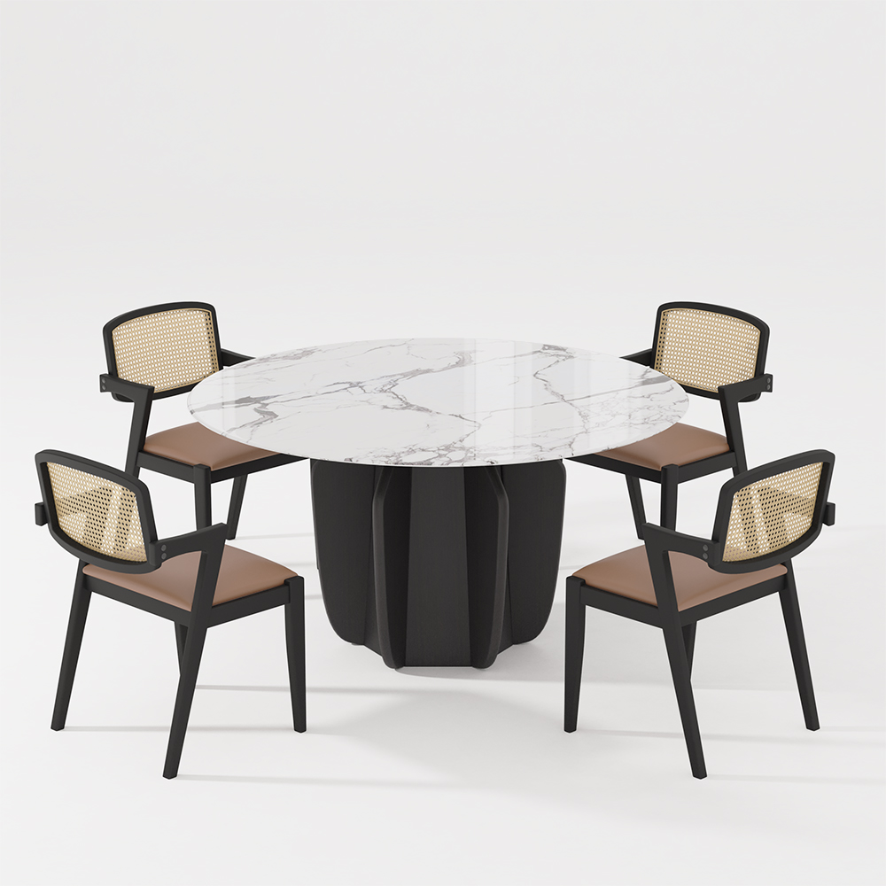 5-Piece Modern Faux Marble Round Dining Table Set for 4 - 51" White ...