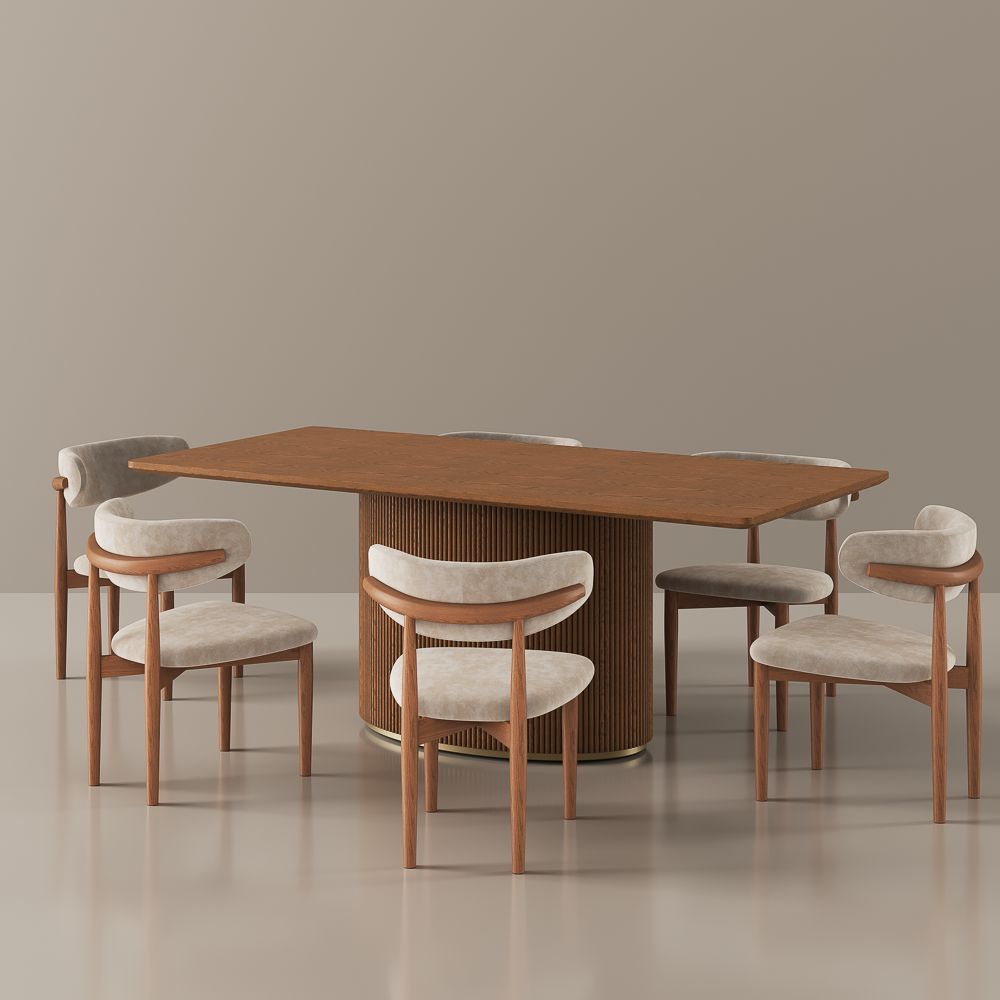 7Piece MidCentury Modern Wood Dining Room Set for 6 Povison