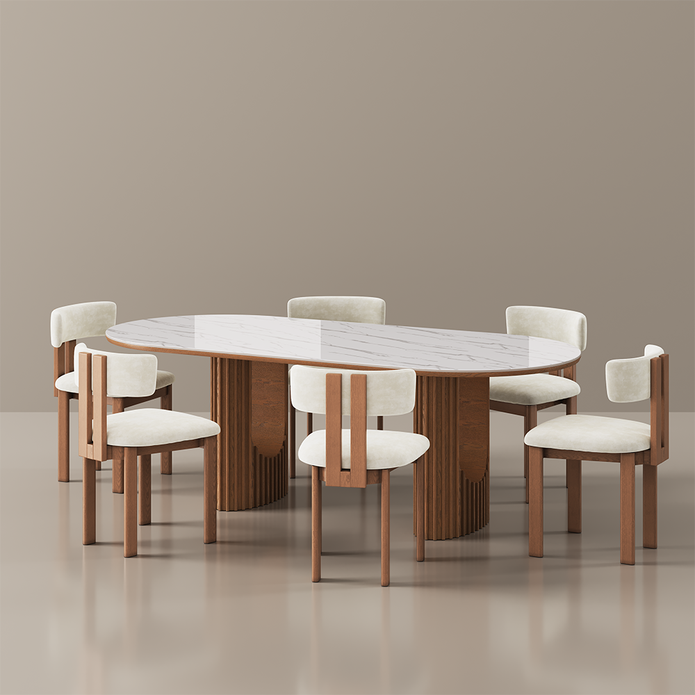 Mid-Century Modern Oval Dining Table Set for 6 | Povison