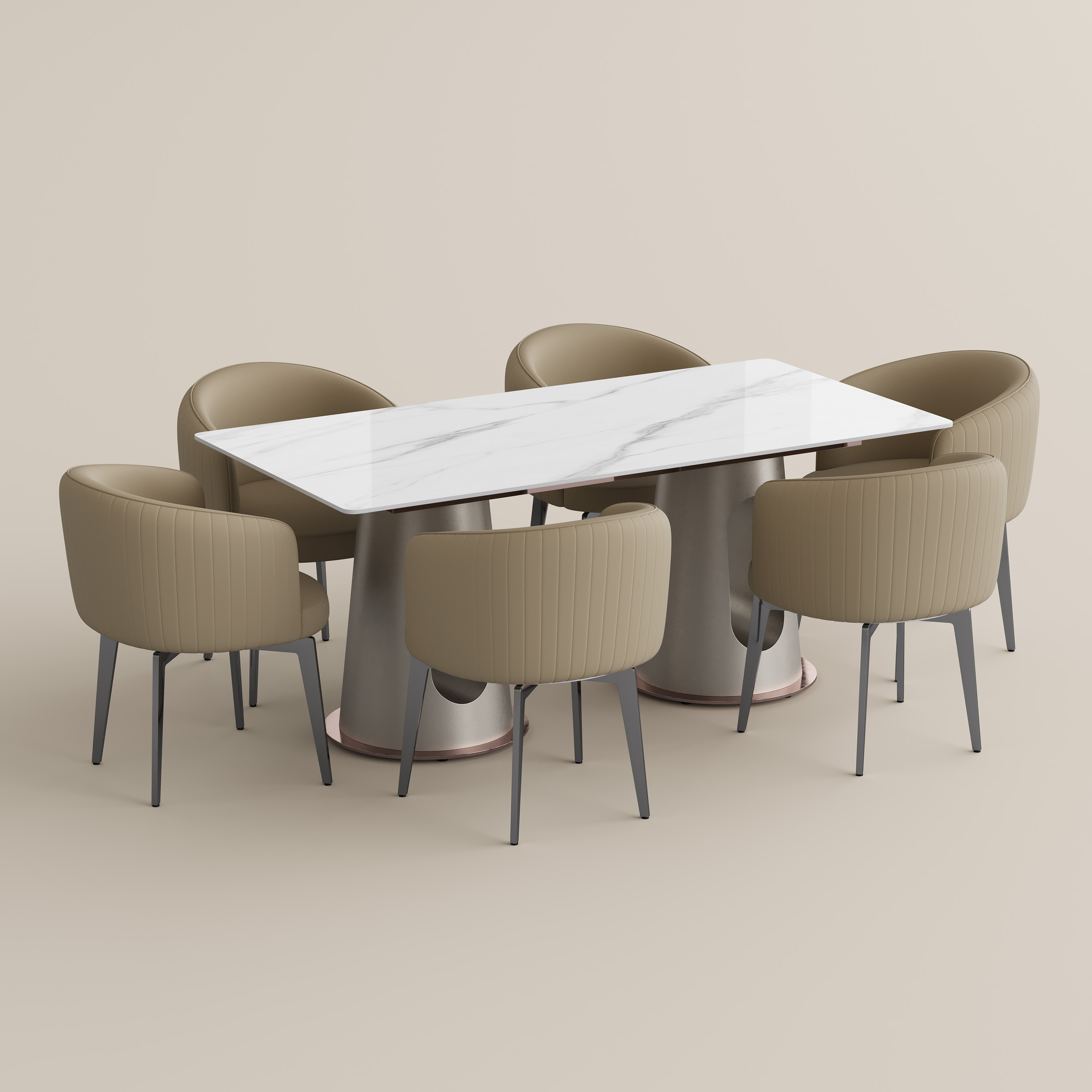 Modern rectangular Glossy Sintered Stone Dining Table Set for 6 | Povison