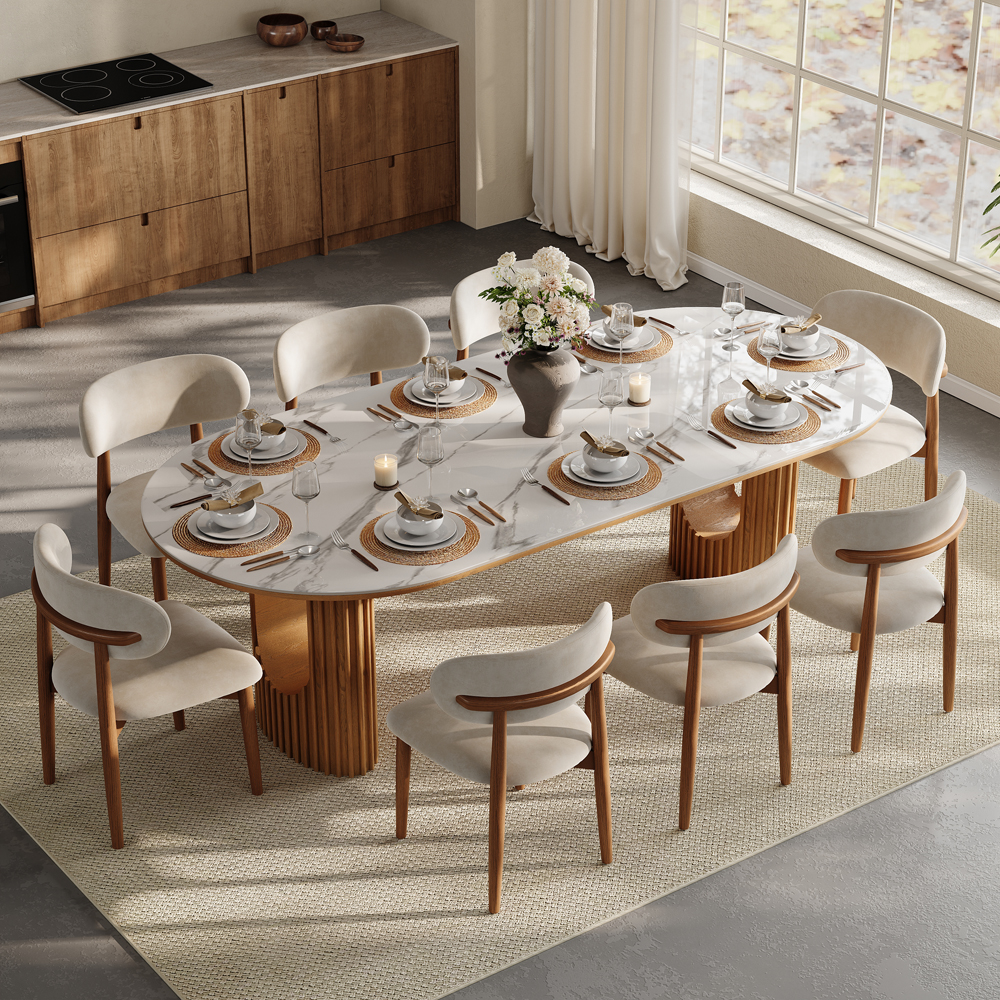 9-Piece Mid-Century Modern Oval Dining Table Set for 8