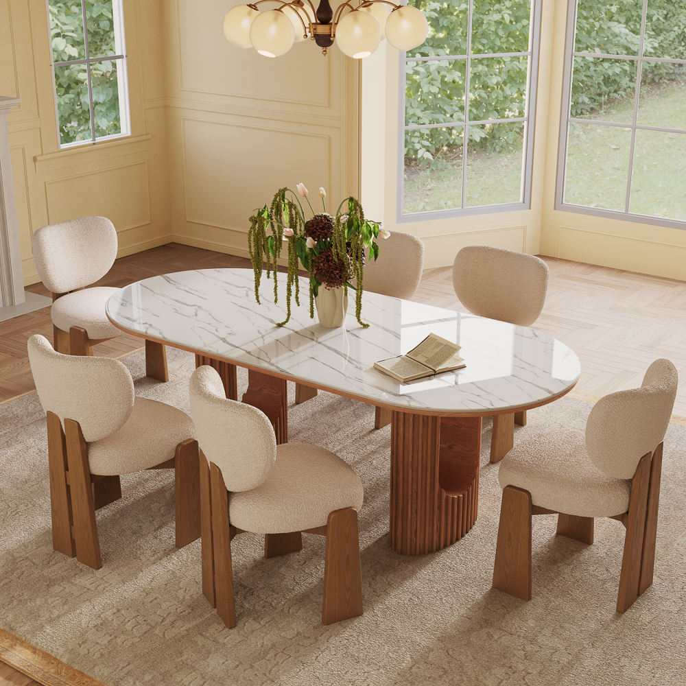 7-Piece Mid-Century Modern Oval Dining Table Set for 6