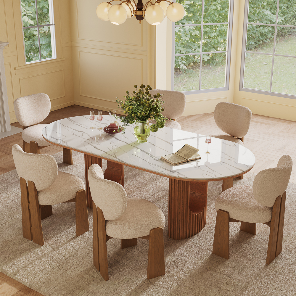 7-Piece Mid-Century Modern Oval Dining Table Set for 6