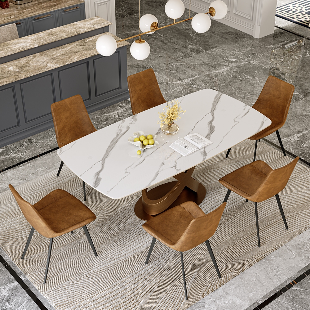 Modern White Dining Table & Carbon Steel Base | Free Shipping