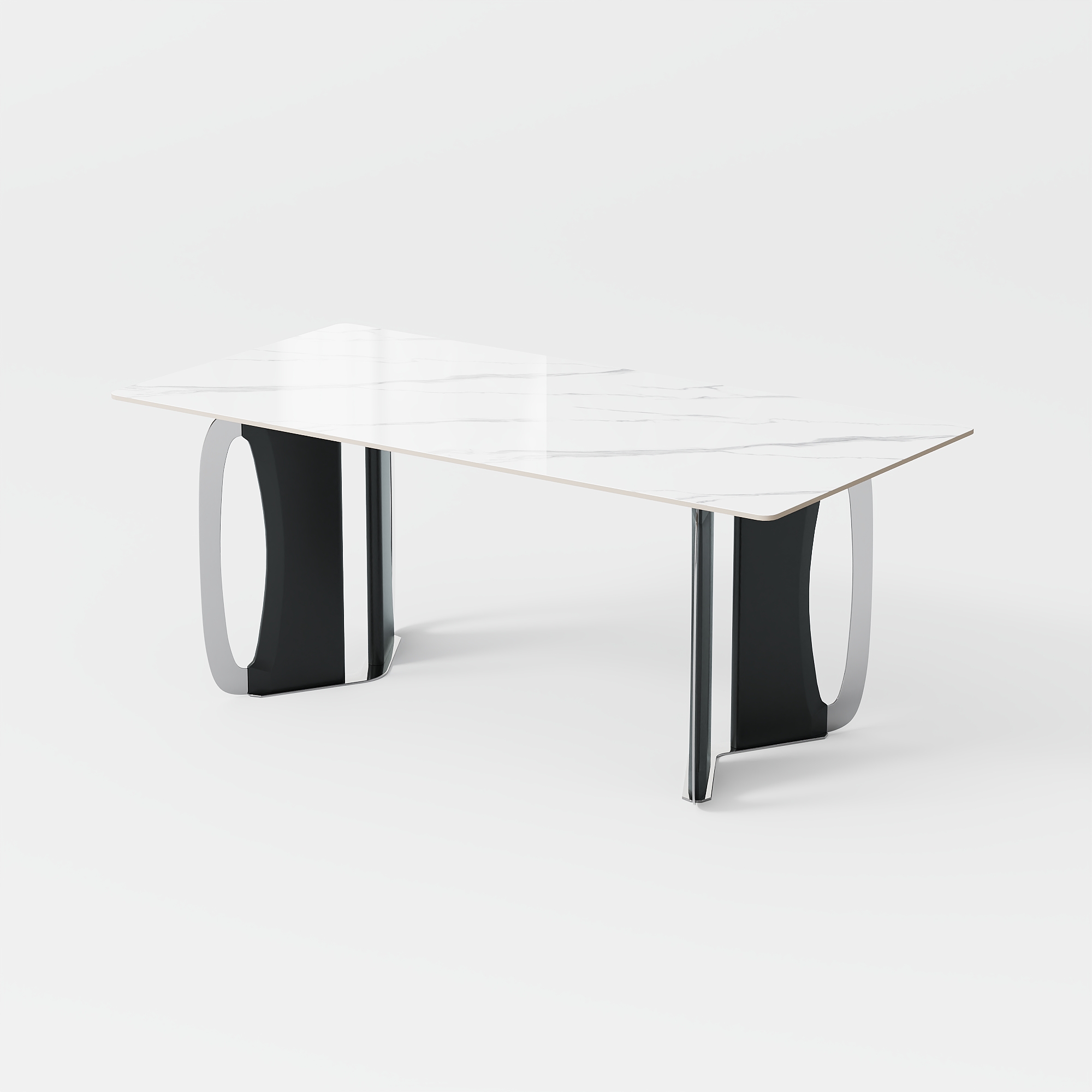 Modern Minimalist Glossy Sintered Stone Round Dining Table, Glossy Sintered Stone Tabletop, Stainless Steel Base