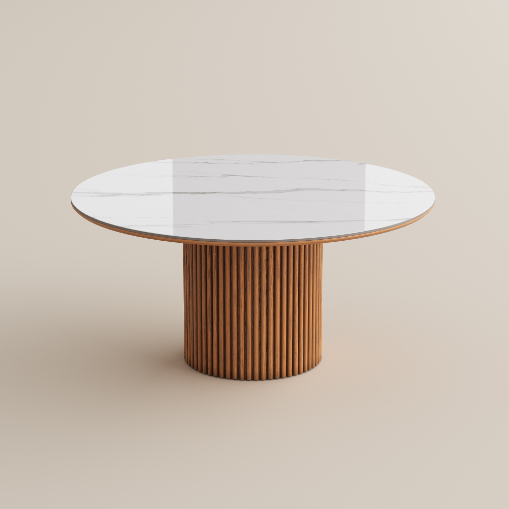 Mid-Century Modern Round Dining Table with White Sintered Stone Lazy ...