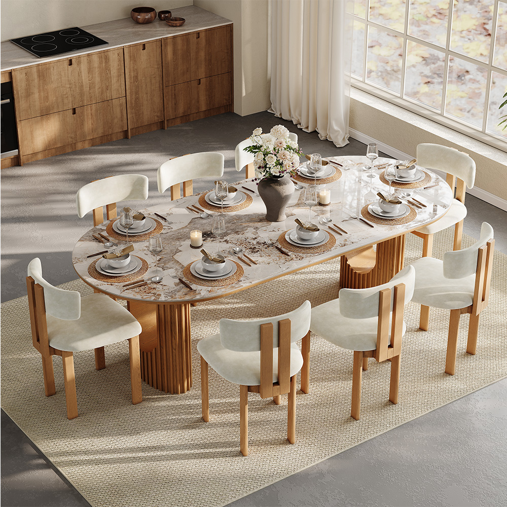 Mid-Century Modern Oval Dining Table Set for 8