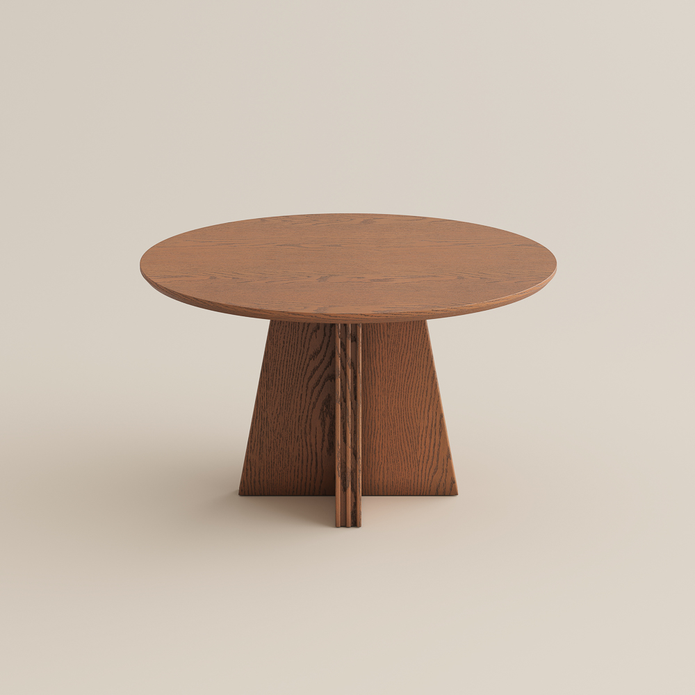 Modern Organic Round Wood Dining Table with Sculptural Pedestal Base ...