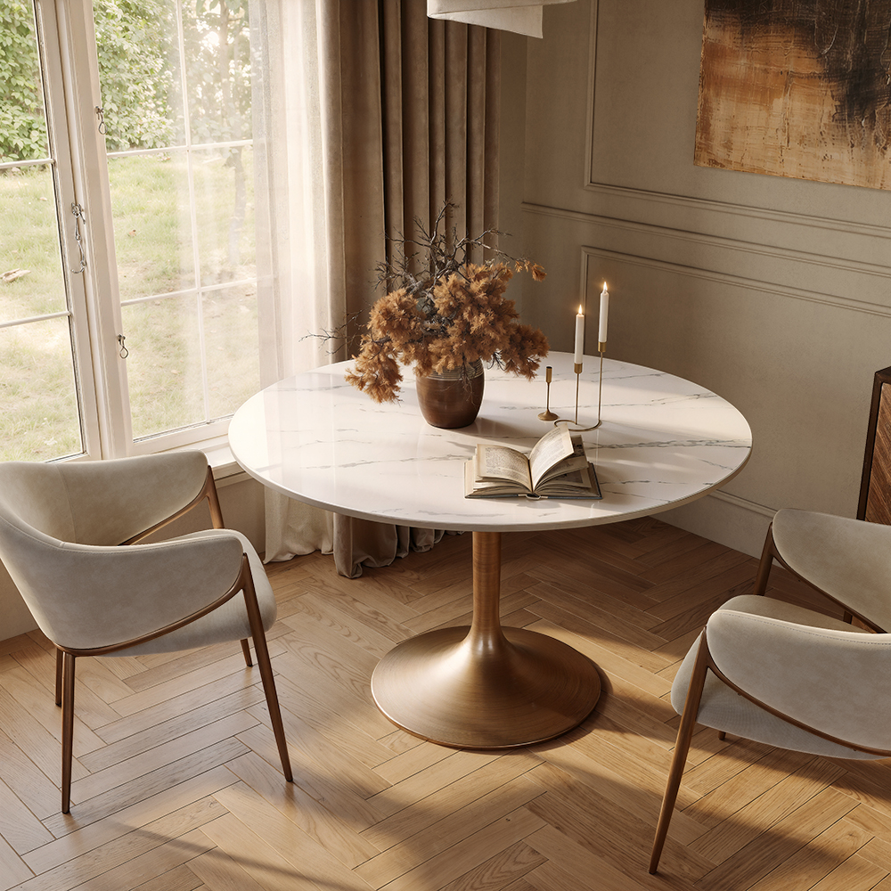 Tulora-Round Glossy Sintered Stone Dining Table