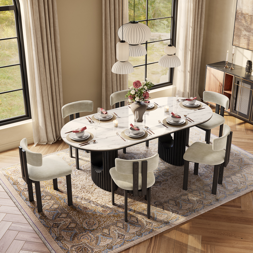 Silva-Oval Glossy Sintered Stone Dining Table