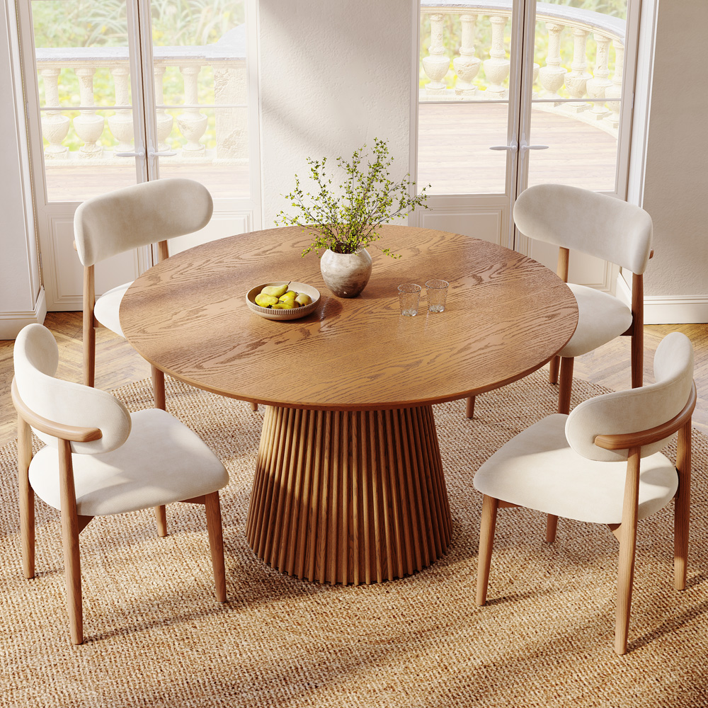 Scandinavian Nordic Mid-Century Modern Round Walnut Dining Table