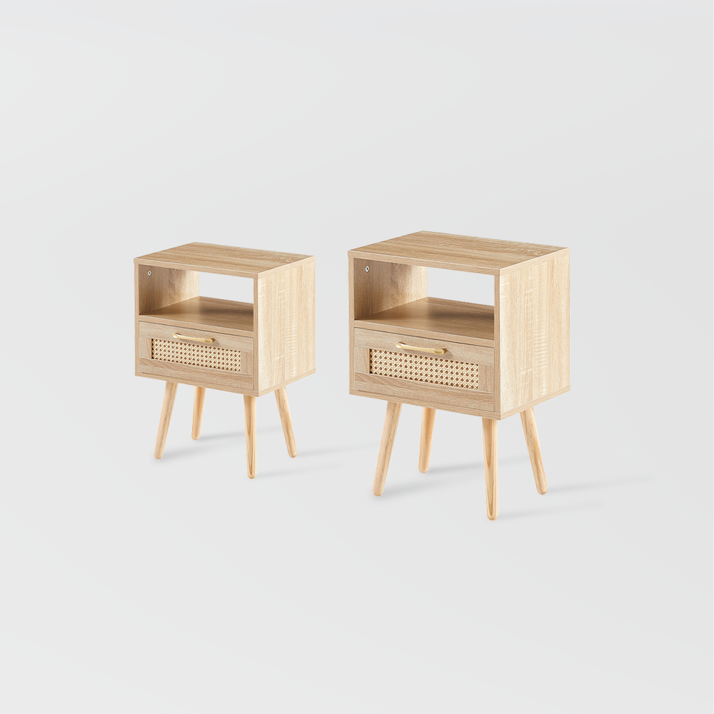 Modern Rattan Side Table with Storage | Povison
