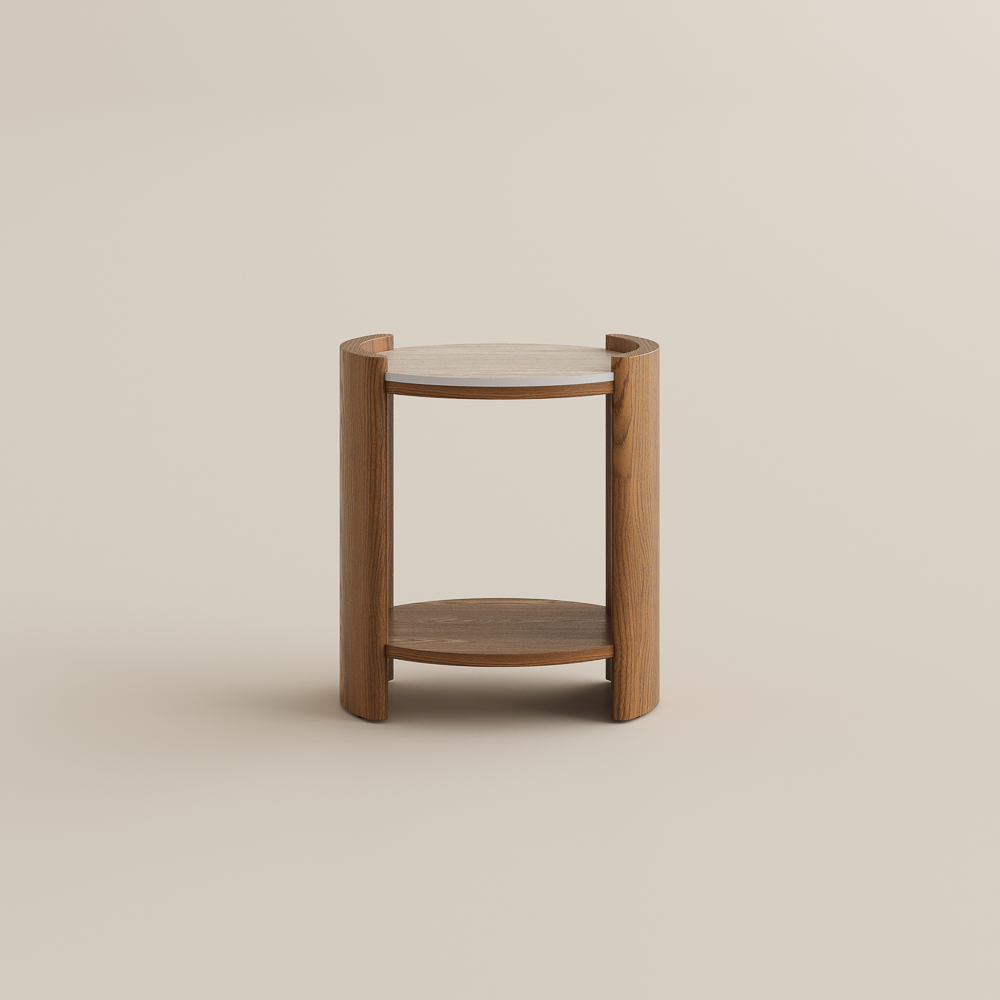 Round Two-Tier Side Table with Sintered Stone Top, Small Round Side Table, Mid-Century Modern Round End Tables for Living Room