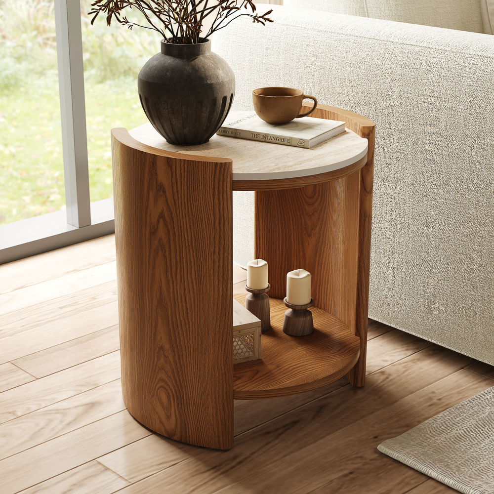 19" Round Matte Sintered Stone Side Table