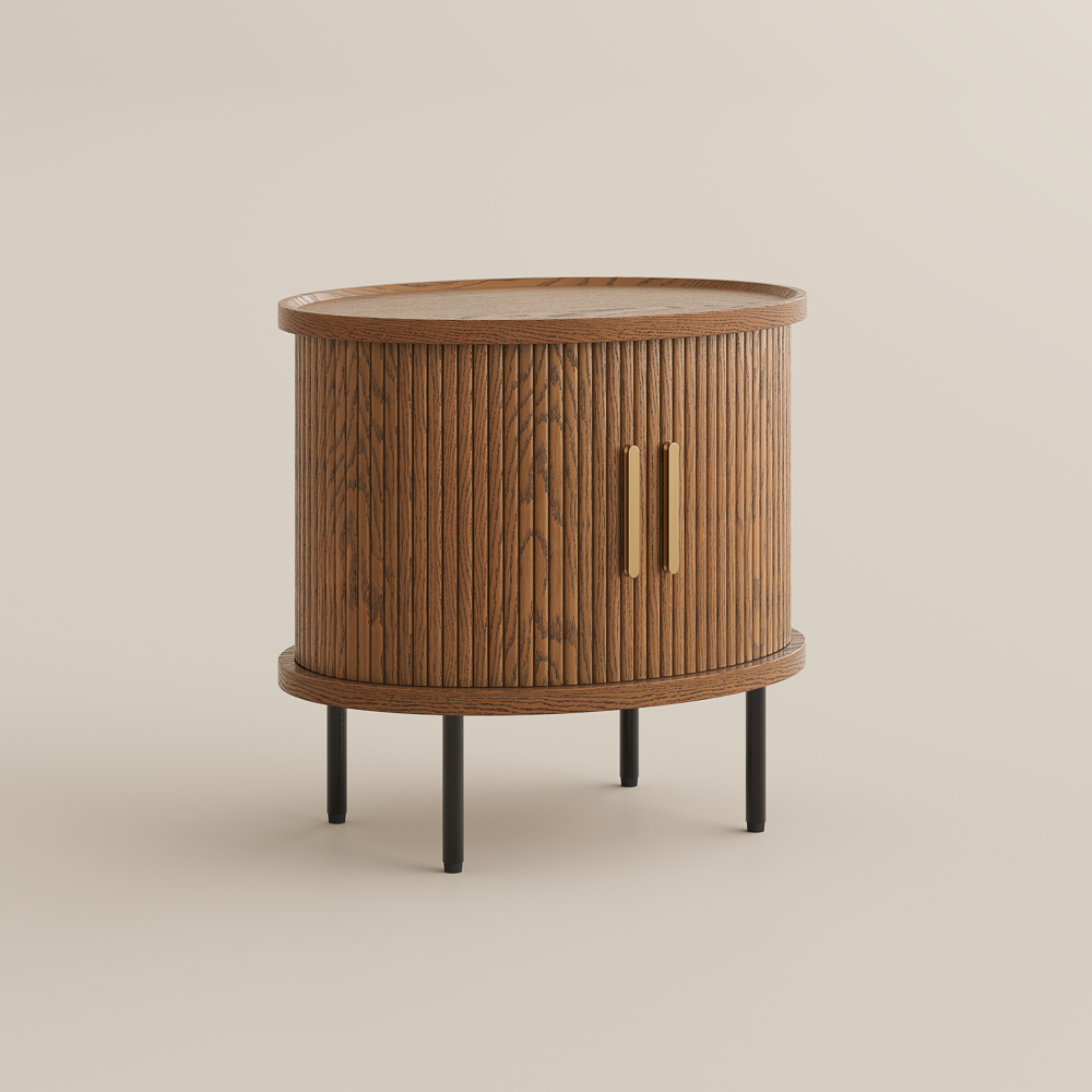 Mid-Century Tambour Door Side Table with Storage,Wooden Night Stand,Oval Side End Table,Accent Table,Harper Style Small End Tables For Living Room