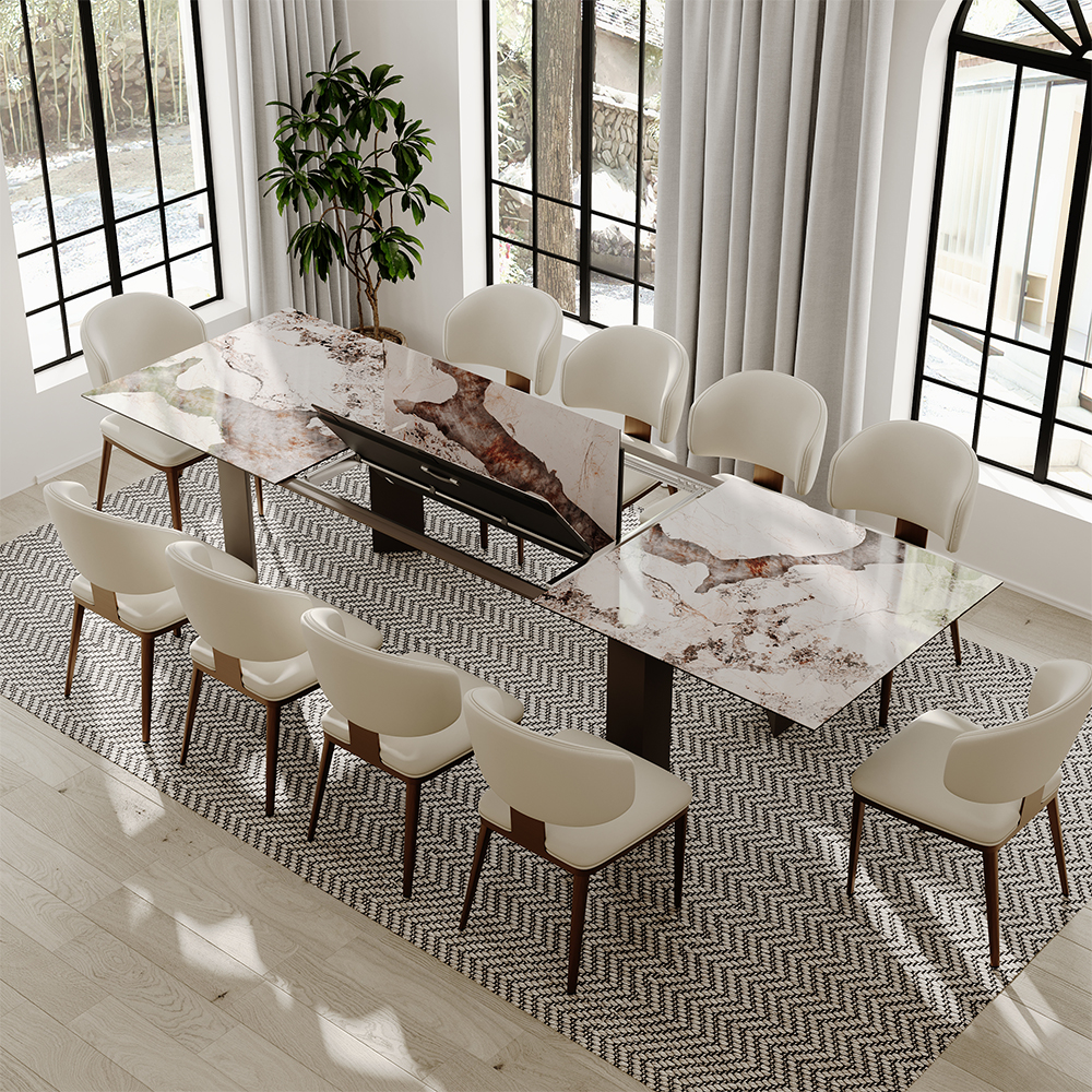 Modern Extendable Dining Table for 6-10 – Easy to Clean Glossy