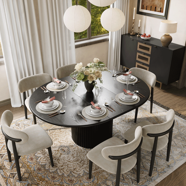 Walnut Color Black Engineered Wood Extendable Dining Tables