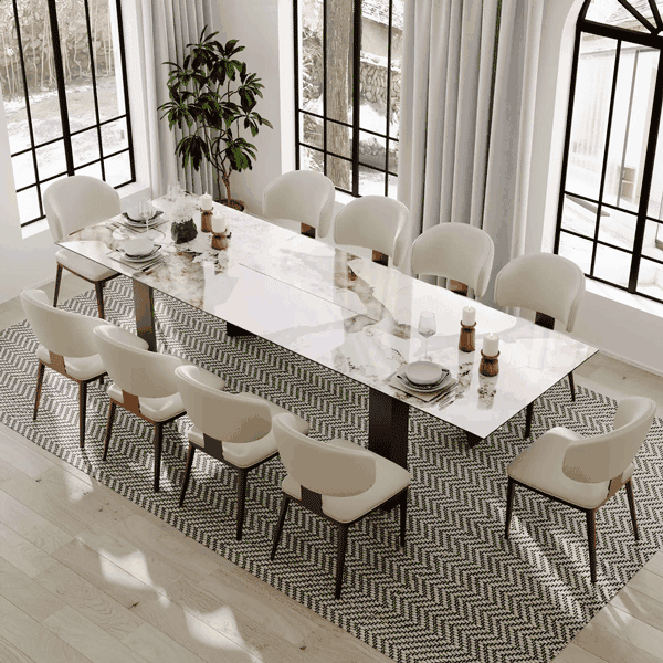 Foldable Pandora Glossy Sintered Stone Extendable Dining Tables