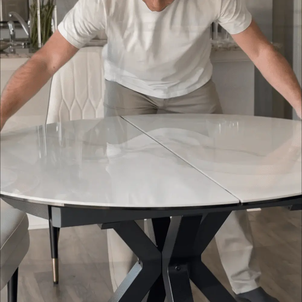Hector White Glossy Sintered Stone Extendable Dining Tables