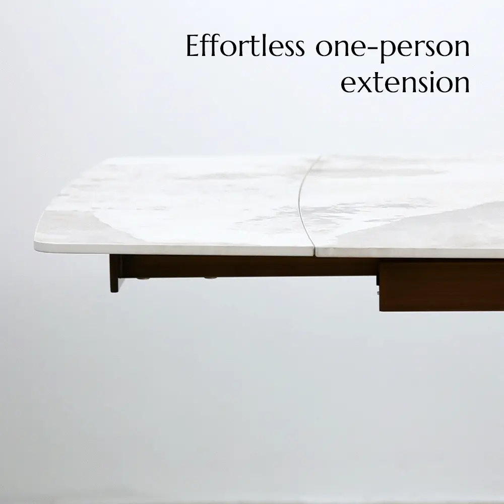 Seats 6 White Glossy Sintered Stone Extendable Dining Tables