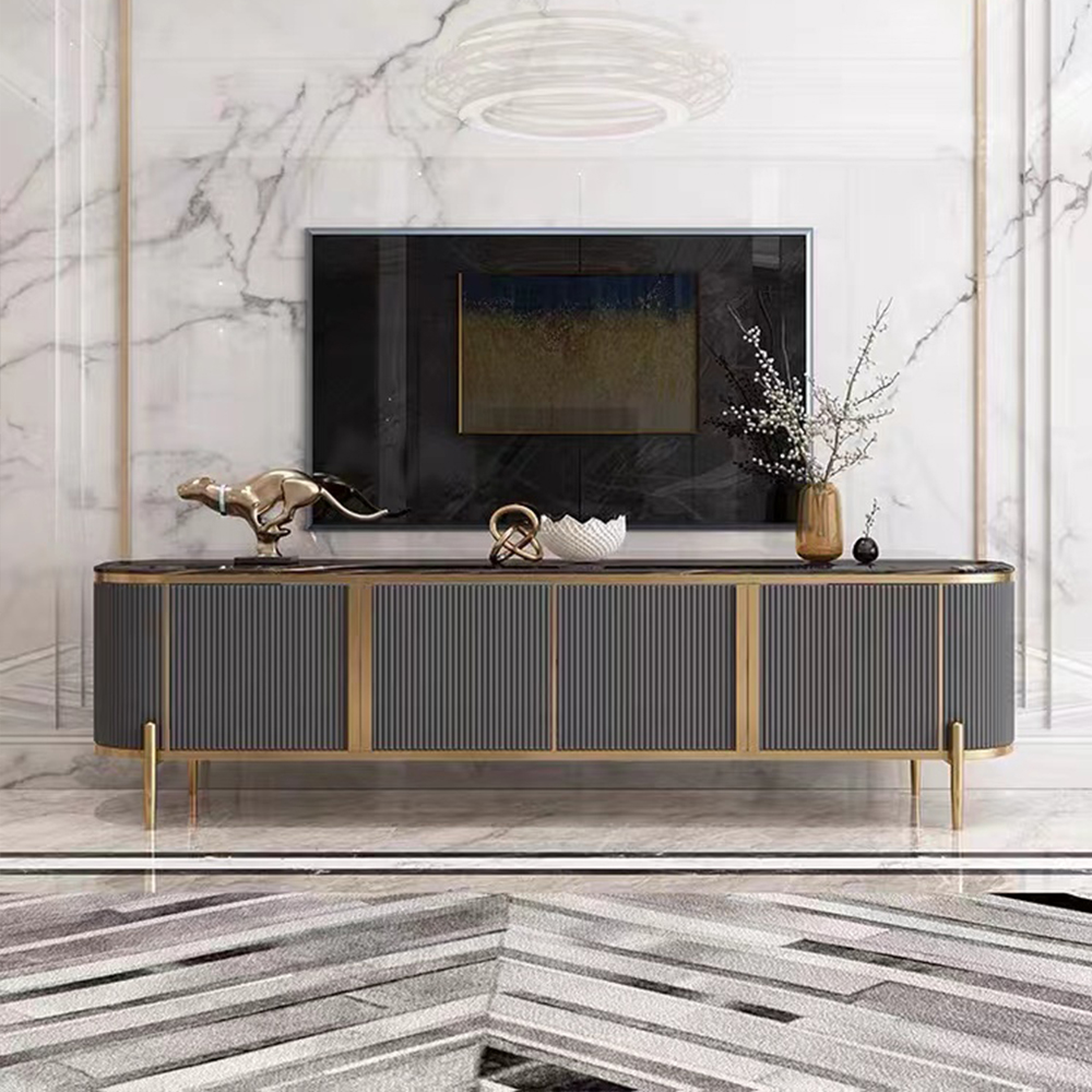 Modern Media Unit with Oval Faux Marble Top