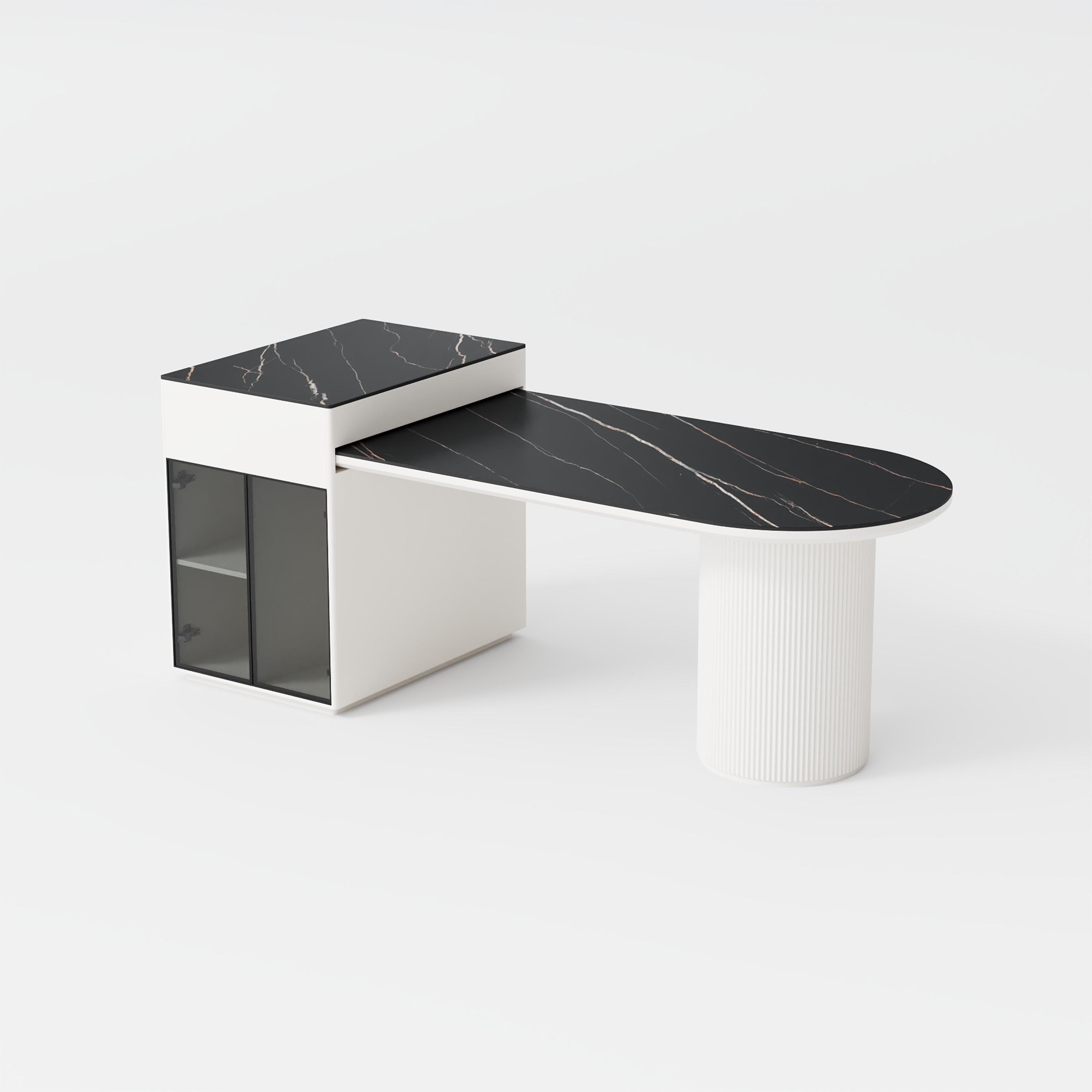 Modern Kitchen Island for 4, Large Kitchen Cabinet with Storage, Black Sintered Stone Table