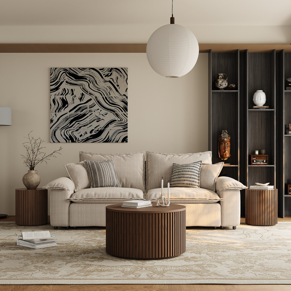 Mid-Century Modern Round Coffee Table with Side Table