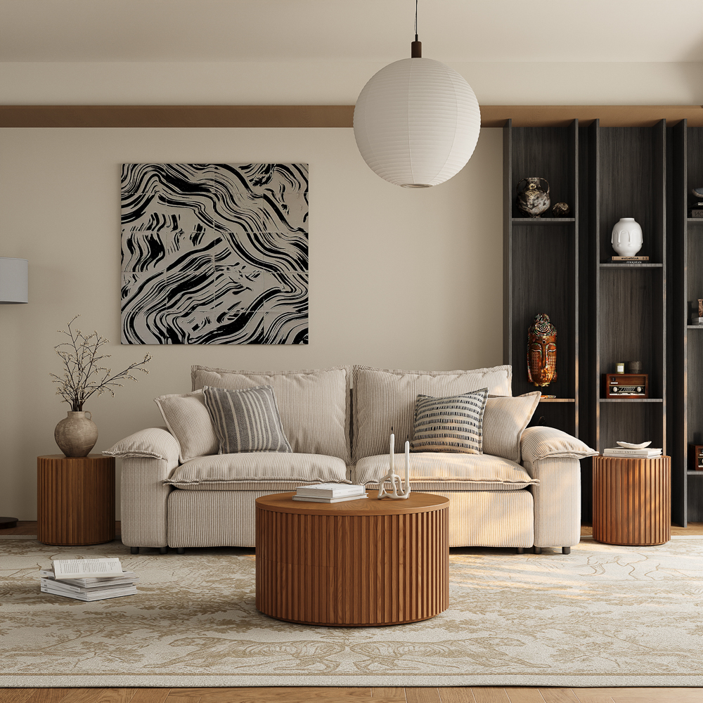 Mid-Century Modern Round Coffee Table with Side Table