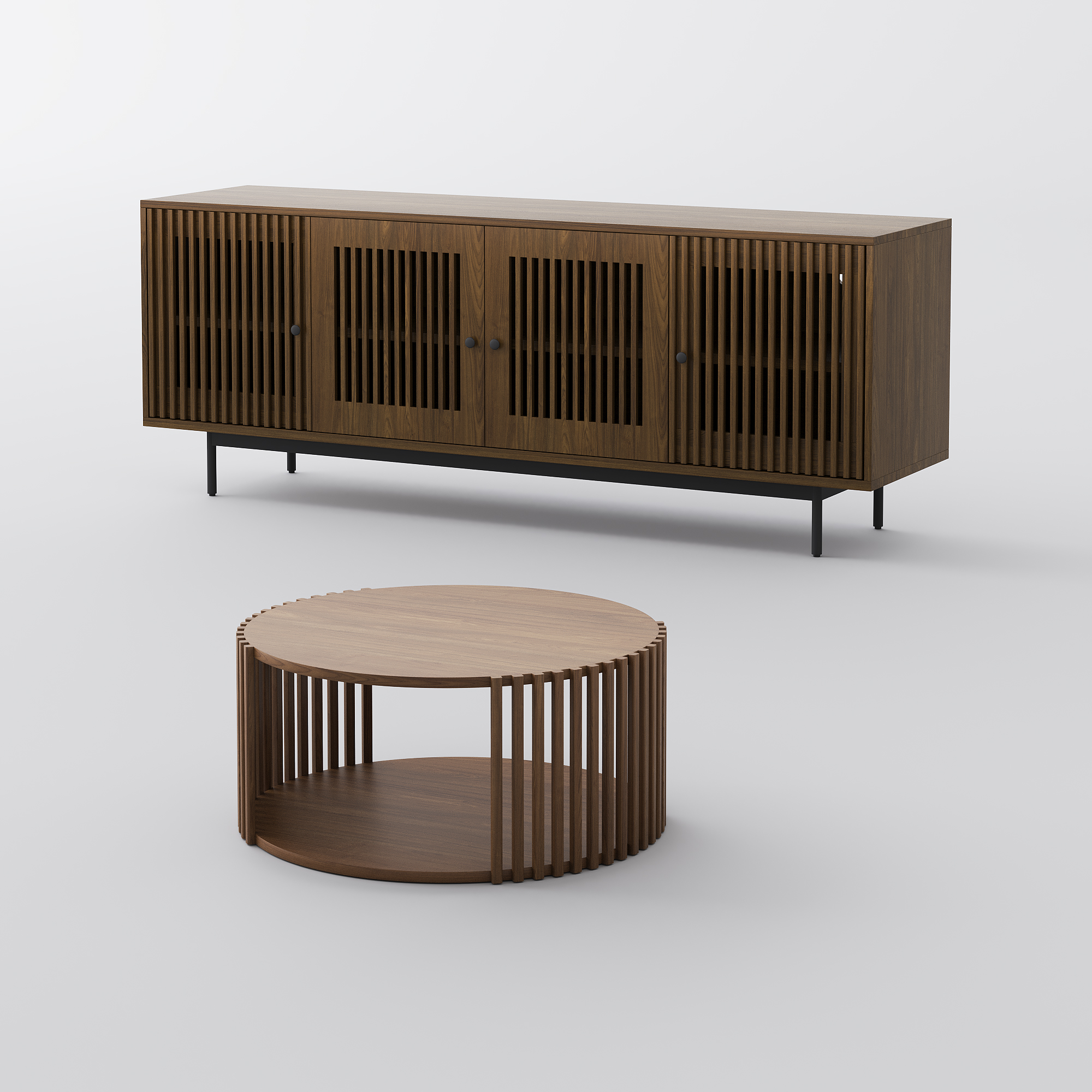 Mid-Century Modern Wood TV Stand with Coffee Table | Povison