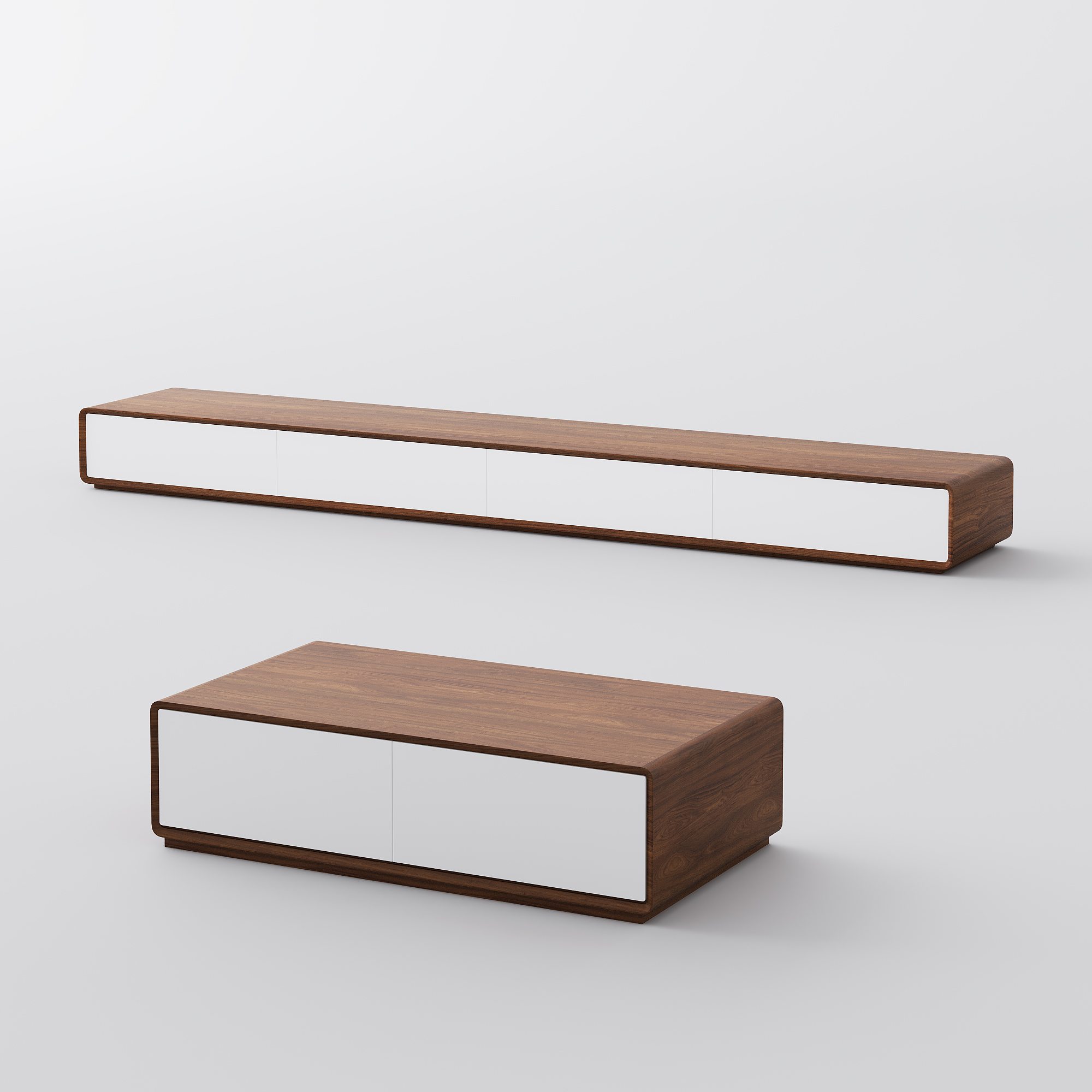 Modern Rectangular Living Room Sets, Wood TV Stand with Coffee Table, Minimalist Lowline Media Console with 4 Drawers, MDF