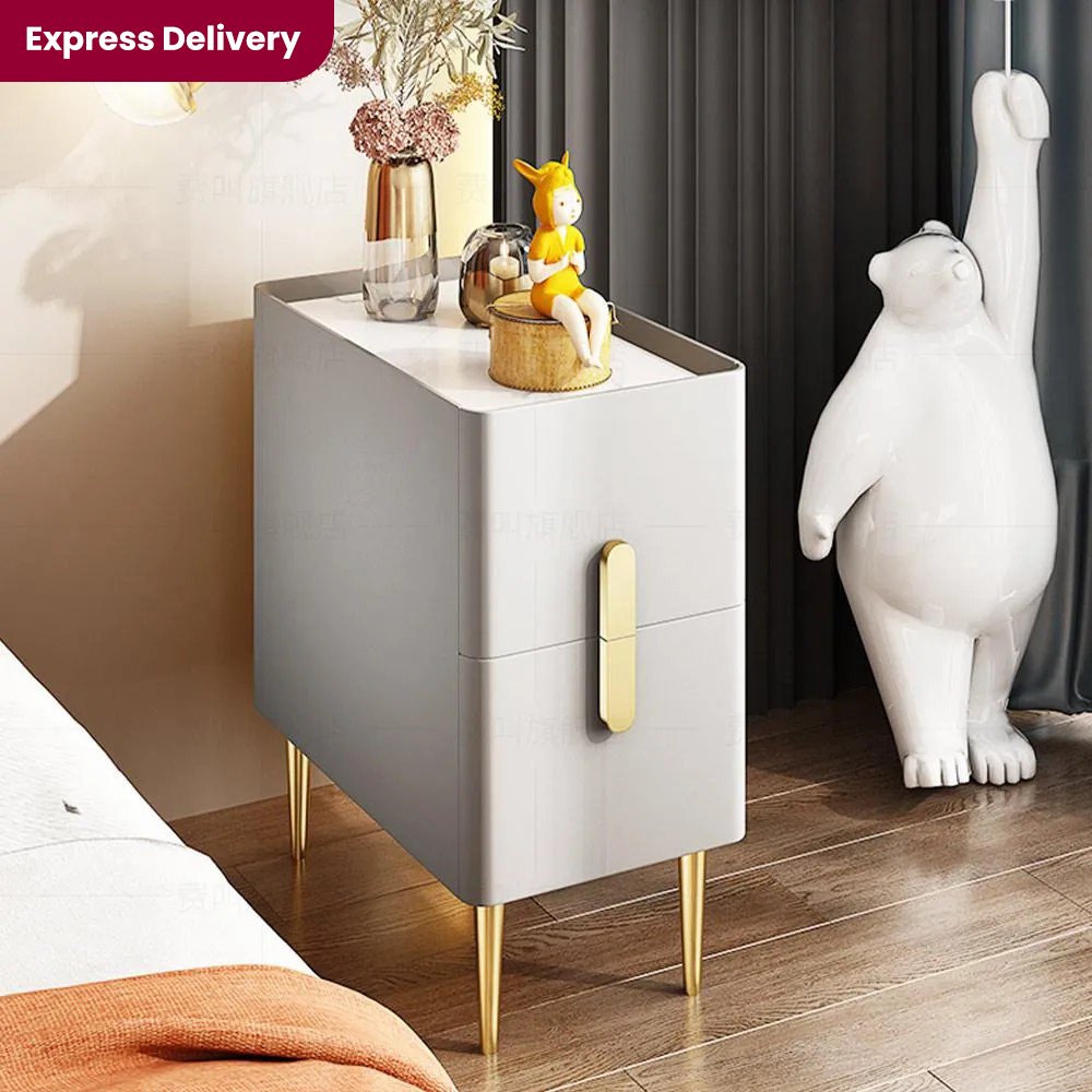 Cara Modern White Nightstand with 2 Drawers Povison